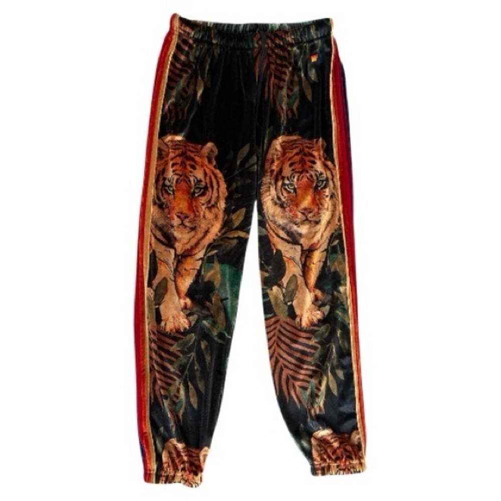 Aviator Nation RARE Jungle Tiger Velvet Joggers Size Medium